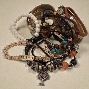 Vintage Lot of Inspirational Faith Hope Tree of Life Beaded & Leather Bracelets